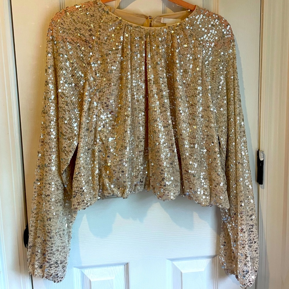 H&M silver sequins long sleeve shirt